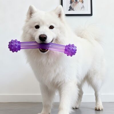 Gránulos de TPU ecológicos, moldeo por inyección o extrusión, utilizados en productos como juguetes para mascotas y cuerdas para saltar